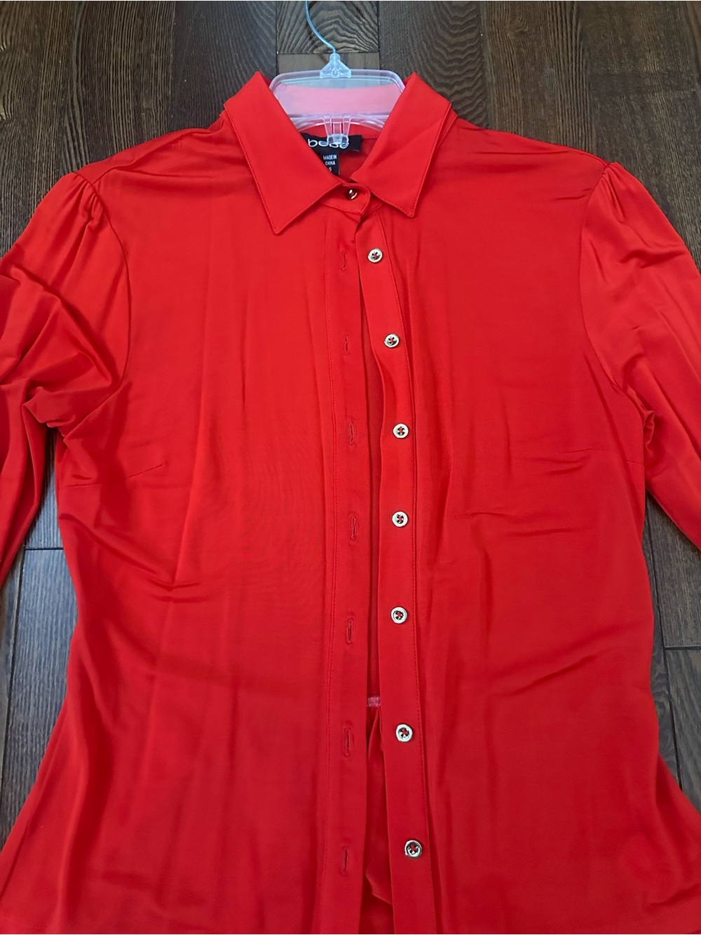 bebe Red Collared Button-Up Top - Picture 2 of 4